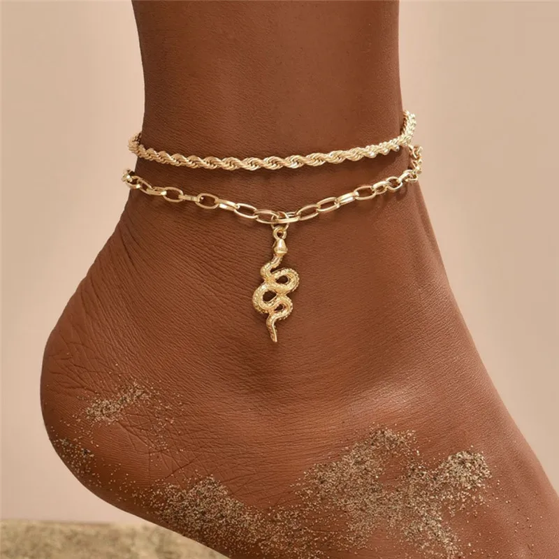 

Bohemian Gold Color Snake Summer Anklets For Women Ankle Bracelet Set On Leg Chain Femme Barefoot Jewelry Beach Accessories