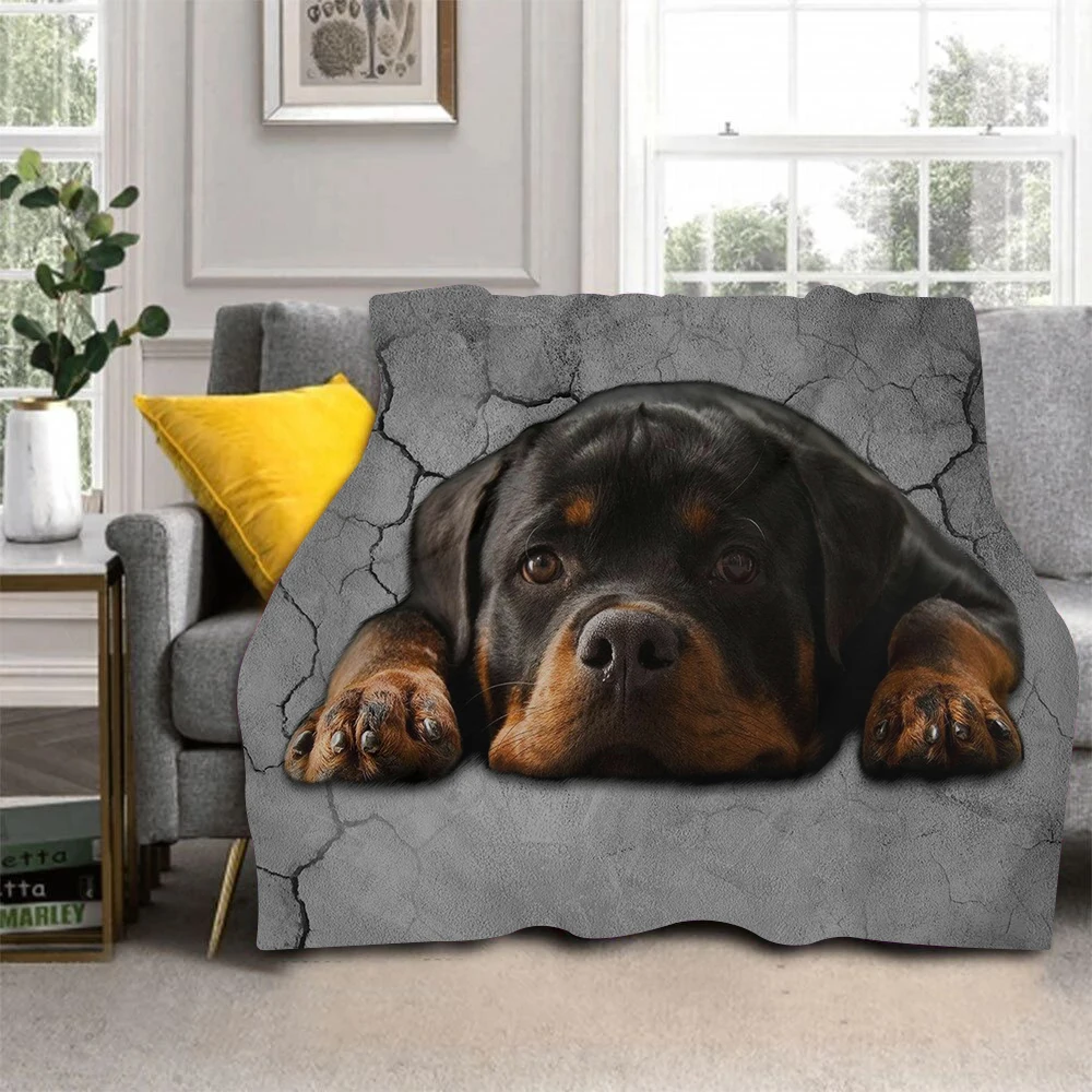 

Grey Flannel Fleece Blankets and Throws for Sofa Winter Warm Bedding German Rottweiler Print Thin Quilts for Office Nap Blankets
