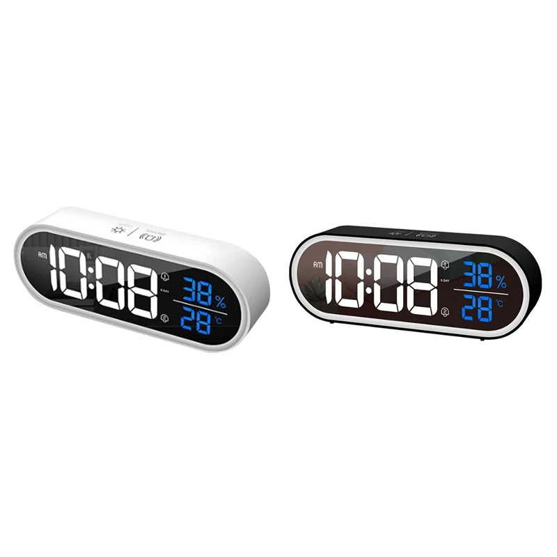 

LED Digital Alarm Clock Snooze Temperature Humidity Display USB Desk Strip Mirror Clock For Living Room Decoration