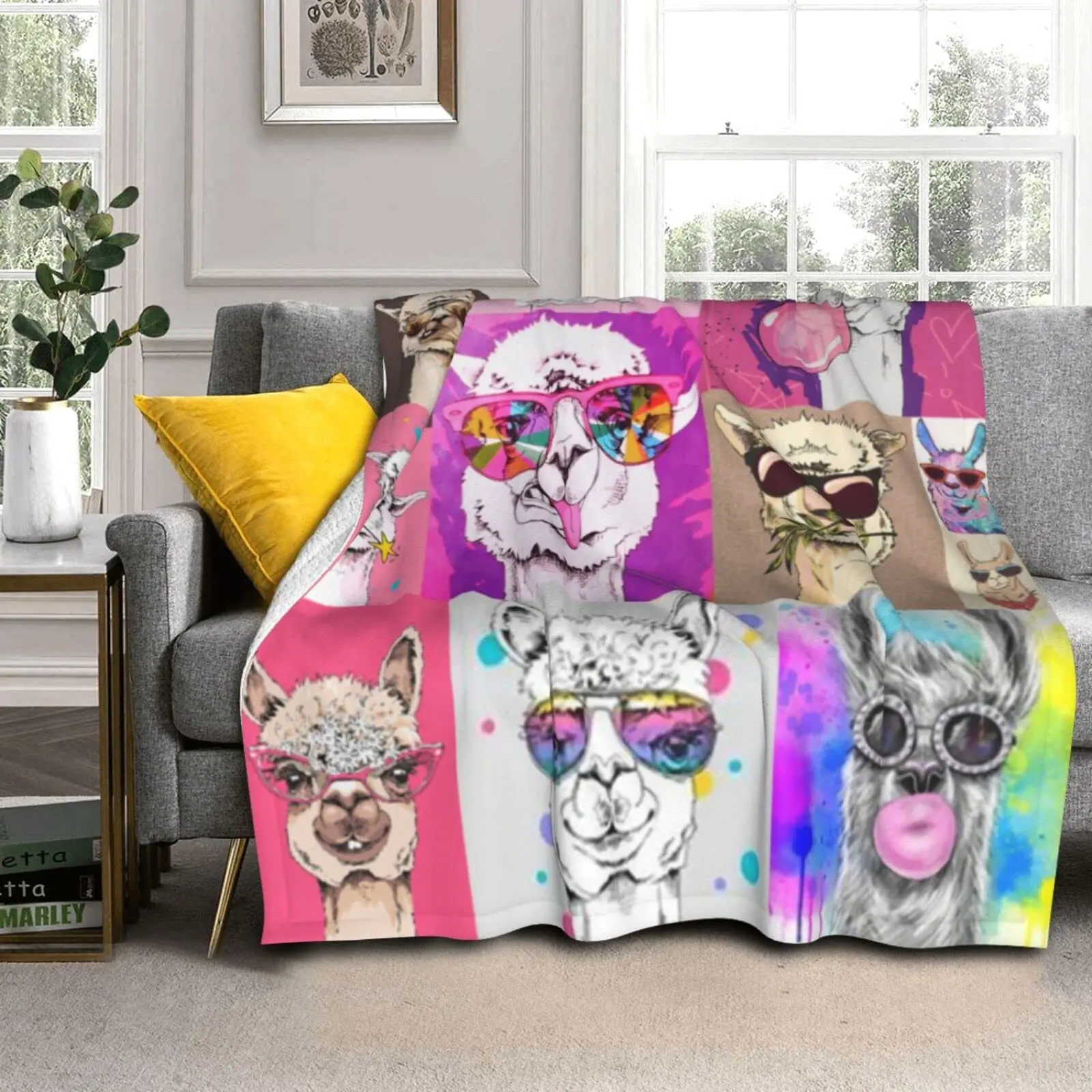 

Funny Alpaca Wearing Sunglasses Blanket Fluffy Soft Warm Plush Flannel Colorful Cartoon Throw Blankets Kids Bed Sheet Bedspread