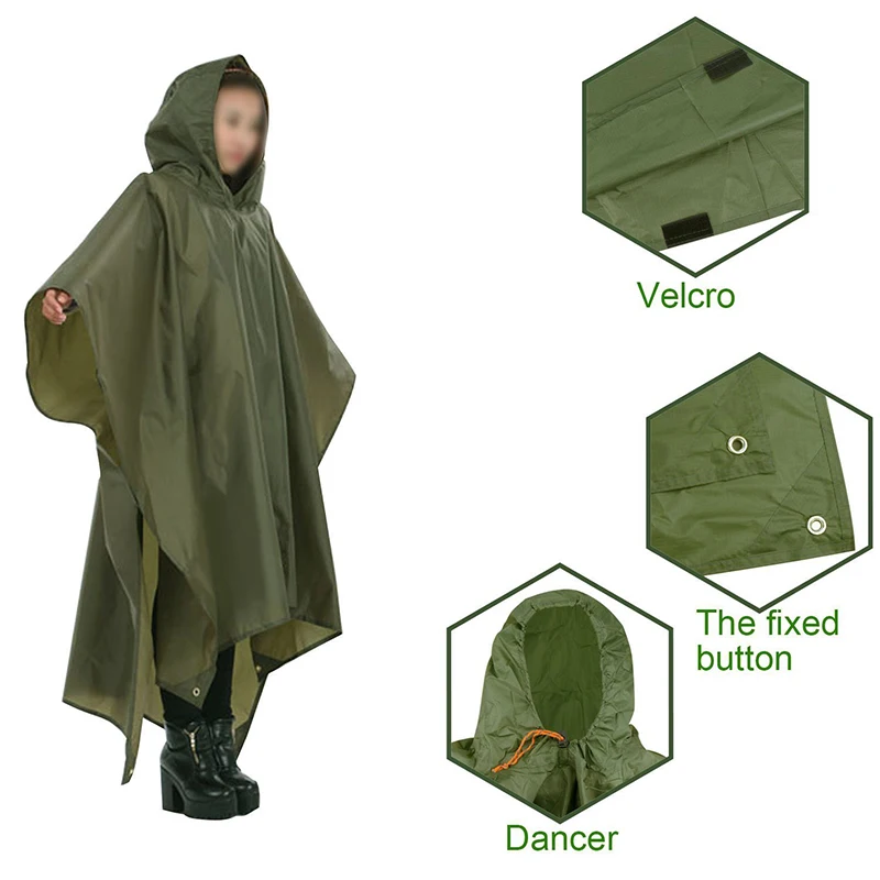 

Outdoor Camping Tent Mat Multifunction 3 In 1 Raincoat Backpack Rain Cover Rain Coat Motorcycle Waterproof Rain Ponch Hiking