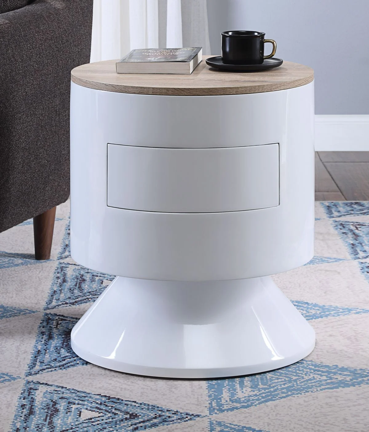 

Night Table, Bedside Cabinet Nightstand Bed Side Table White High Gloss Bedroom Furniture 97596