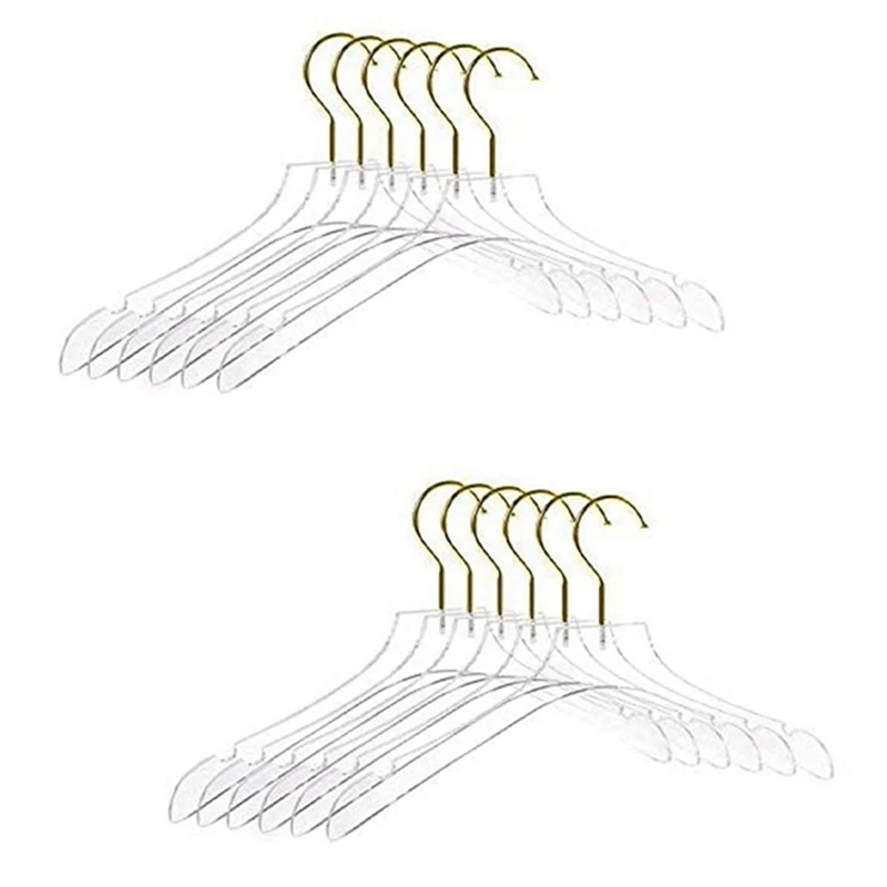 

10 Pcs Clear Clothes Hangers With Gold Hook, Transparent Shirts Dress Coat Hanger With Notches For Lady Kids Small Promotion