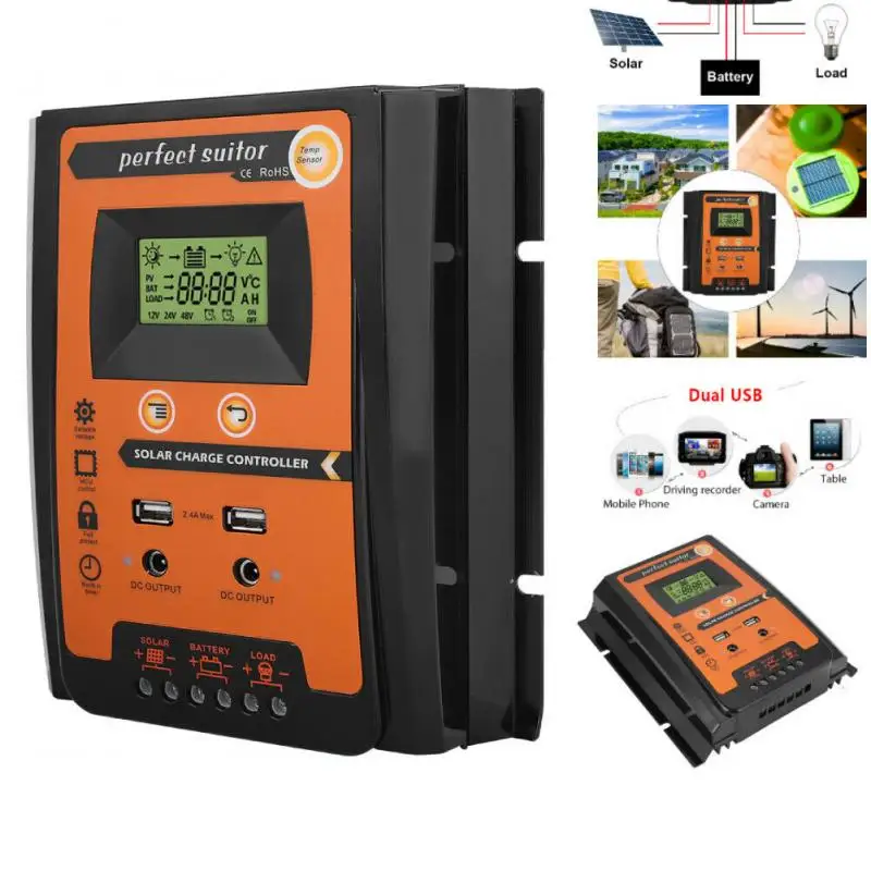 Контроллер заряда солнечной батареи 30 А 50 70 MPPT PWM 12 В 24 в двойной USB Солнечный
