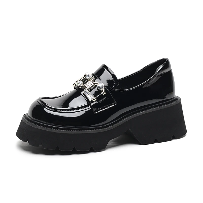 

Leather Thick Soled Small Leather Shoes 2023 New Single Shoe British Style Women's Shoes Rhinestone College Women's Uniform Shoe