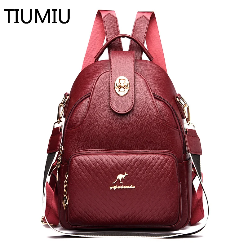 

3 In 1 Women Back Pack Bagpack Vintage Women Bag Retro Pu Leather Ladies Casual Tote Designer Shoulder Bag Women's Handbag Sac