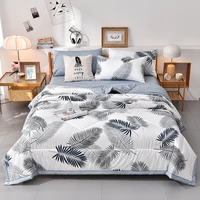 white leaf print summer quilt nordic cartoon floral thin comforter single double queen bedspread for adult children bed blanket