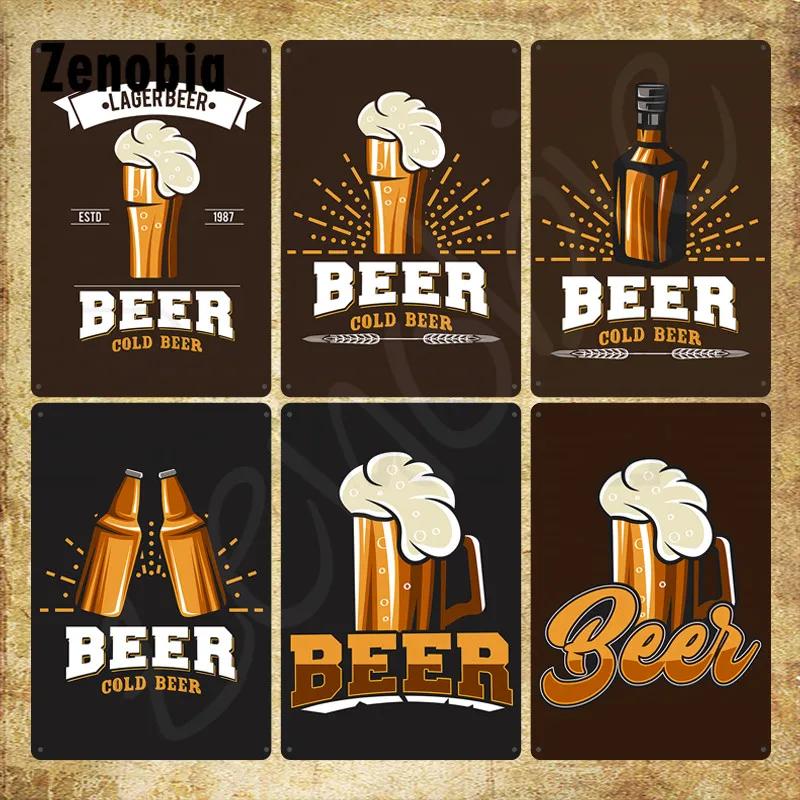 

Beer Metal Sign Cold Beer Vintage Plaque Iron Painting Retro Tin Sign Wall Art Stickers Metal Plate for Bar Pub Club Decoration