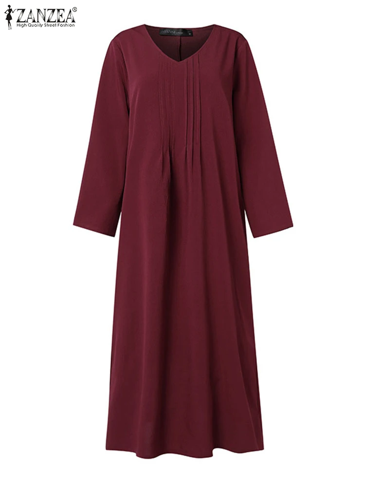 ZANZEA отпускное платье макси с длинными рукавами осень 2024 женские однотонные