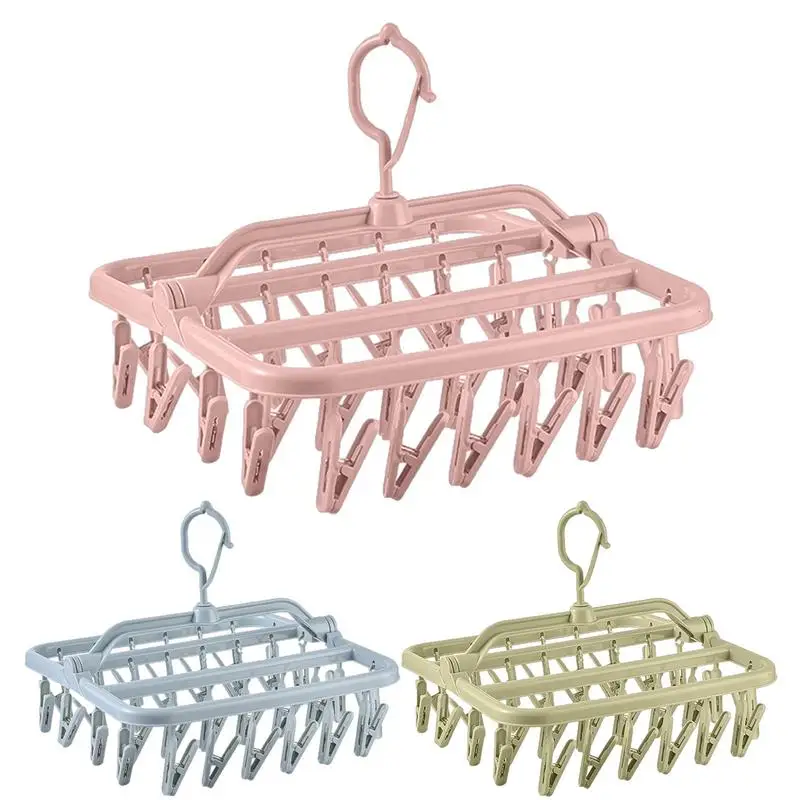 

Folding Clip Hanger Multifunctional Folding Clothes Hanger Drying Rack for Socks Towels Diapers Household Underwear Drying Rack