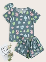cactus print eye cover pajama set
