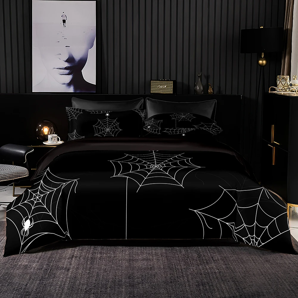 

Durable In Use Bedding Set White Spider Web Pattern Duvet Cover Hot Sale Elaborate Soft for King Queen Full Size with Pillowcase