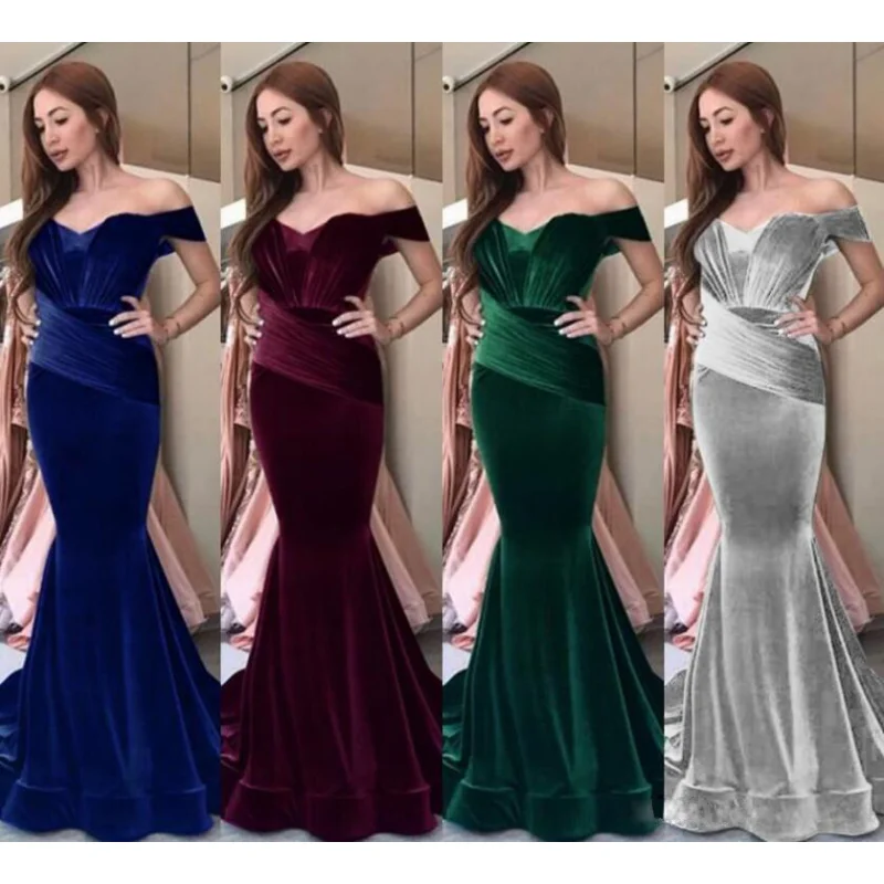 

Bridal fishtail slim red velvet live toast dress shows skinny long skirt women's evening dress fishtail skirt