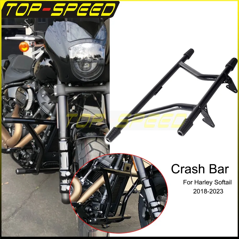

Black Front Highway Peg High 2 Step Crash Bar Engine Guard For Harley Softail Street Bob Low Rider S Fat Bob Standard 2018-2023