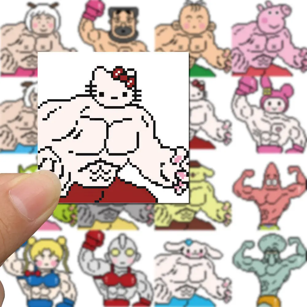 

Cartoon Pixel Muscle Hunk Pop Mobile Phone Computer Guitar Decoration PVC Waterproof Stickers