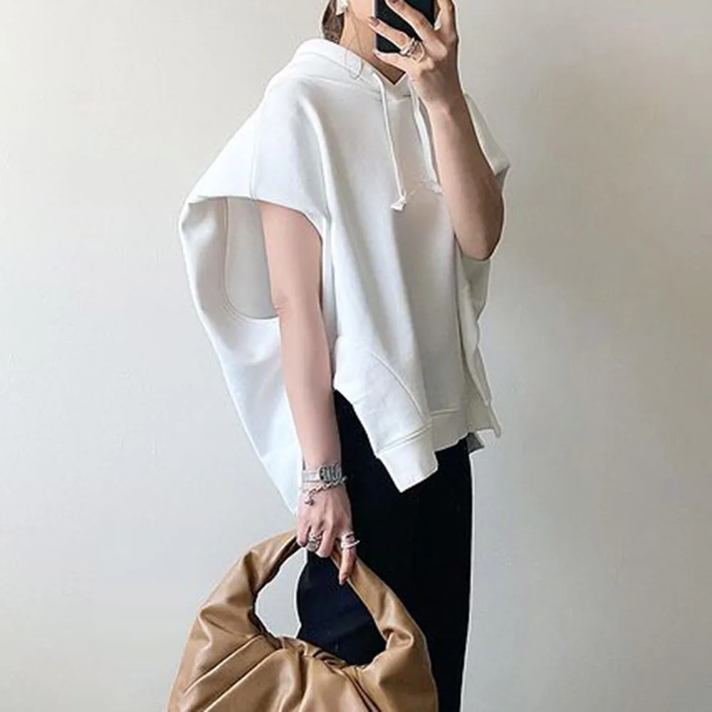 Однотонные белые толстовки Женский пуловер футболка с коротким рукавом и