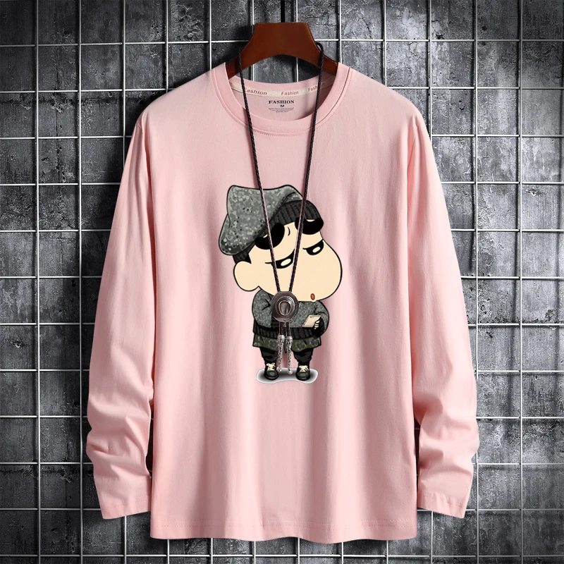 

Long-Sleeve T-Shirts Men Print Cotton Tees Round-Neck Loose Soft TShirts Plus Size 4XL 5XL 6XL