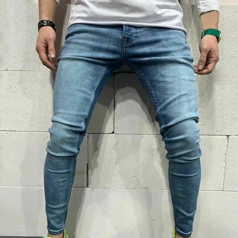 

Men Hip Hop Skinny Jeans Fashion Solid Male Trousers Casual Streetwear Slim Fit Denim Pants Clothing For Man