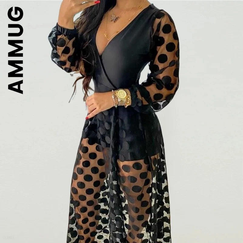 Женское Прозрачное платье-макси с длинным рукавом свободного покроя |