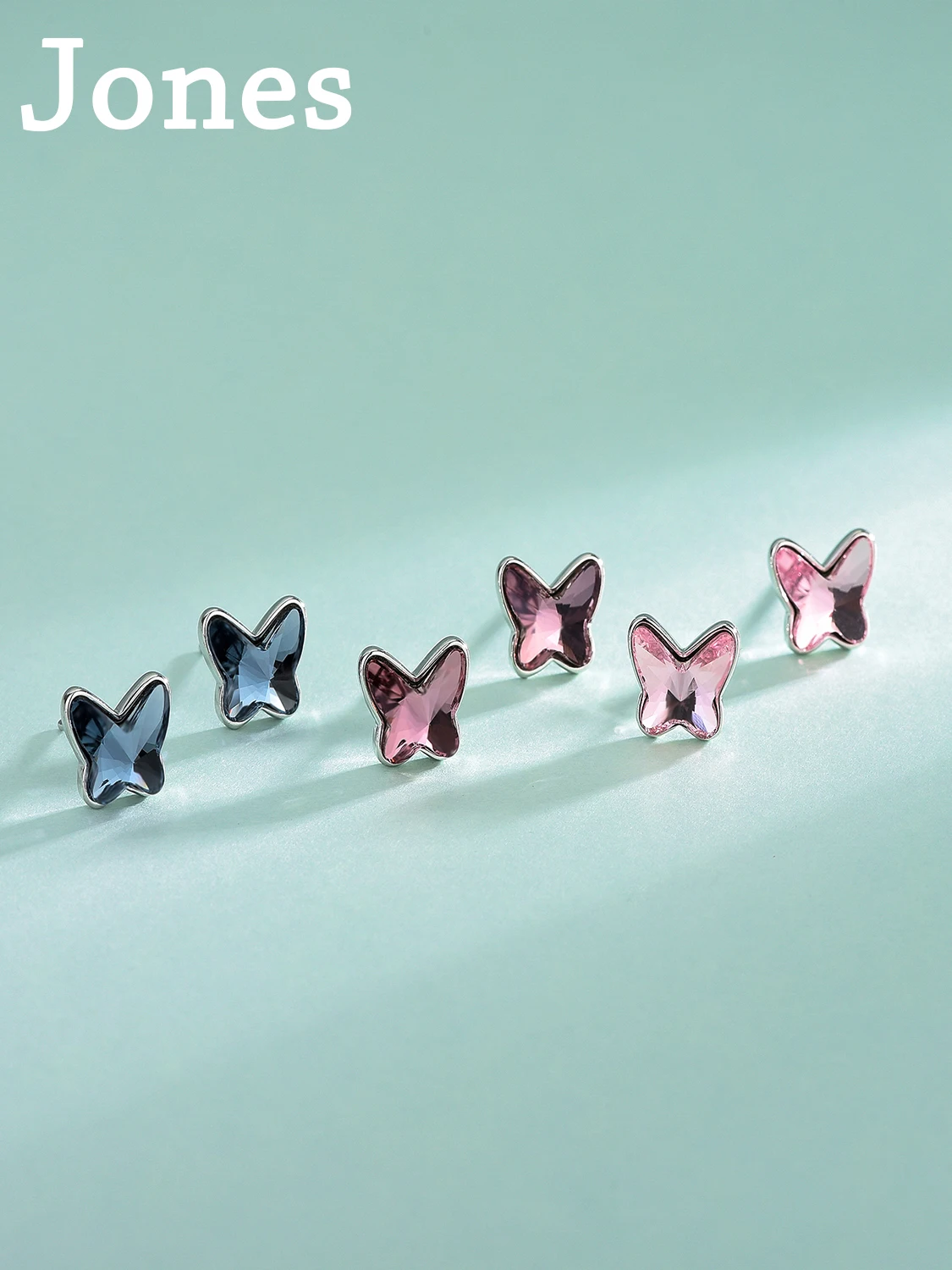 

S925 Sterling Silver Net Red New Austrian Crystal Elements Butterfly Blue Crystal Earrings Female Luxury Simple Earrings