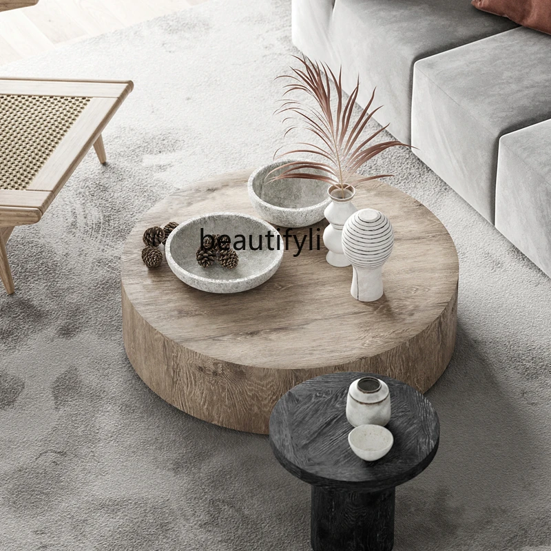 

yj Silent Wind Nordic Minimalism Modern Solid Wood Round House Silent Wind Tea Table Living Room Home