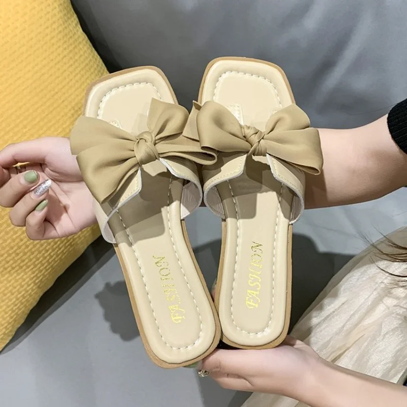 

2023 New High Quality Shoes for Women Solid Color Women's Slippers Summer Beauty Shoes Bow Tie Shoes Ladies Slip on Slippers