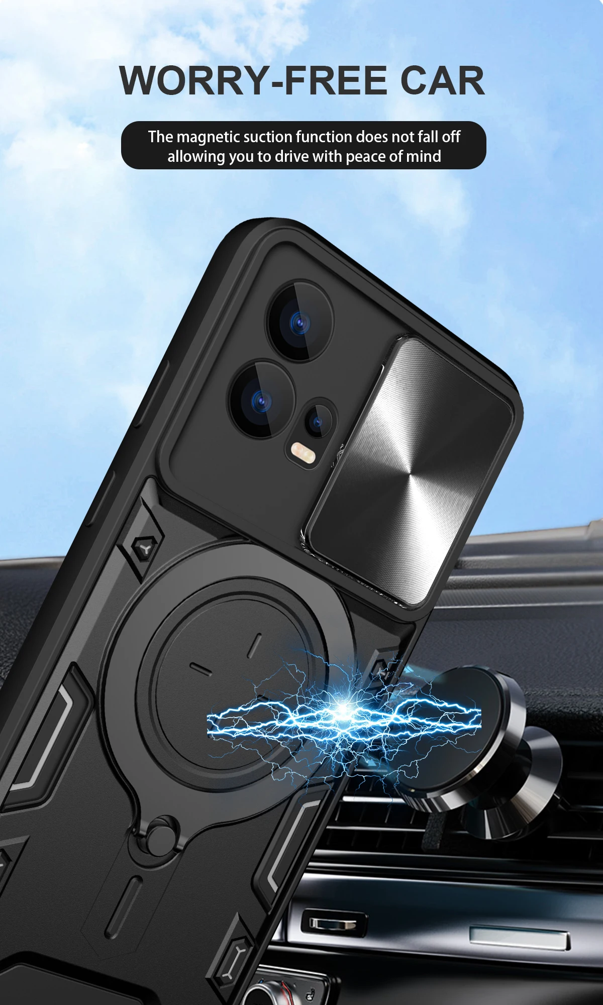 Slide Camera Case for Motorola Moto S30 Pro Luxury Car Mount Magnetic Holder Armor Shockproof Phone Cover MotorolaMotoS30 Pro