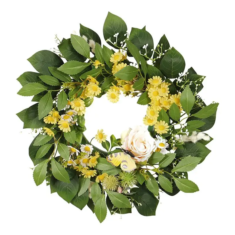 

Artificial Wreaths Silk Chamomile Rose Eucalyptus Leaves Round Simulation Garland Spring Wreath For Wedding Party Decoration