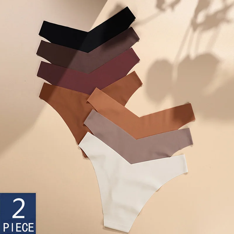 

2 Pack Seamless Women's Panties Ice Silk Low Waist Fitness Sports Lingerie Sexy Thong Solid Color Briefs Panties Underwear