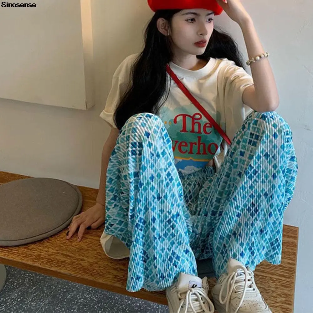 

Casual High Waist Loose Wide Leg Pants Women Floral Print Summer Pleated Long Trousers Ins Streetwear All-match Straight Pants