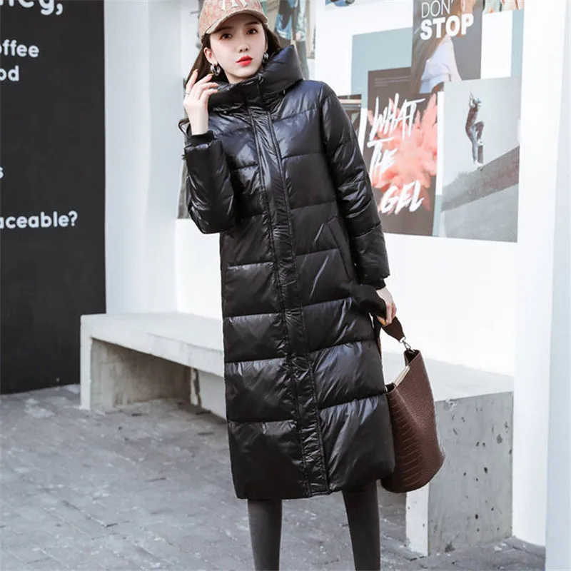 2022 Winter Down Cotton Jackets Women's Clothes Long Parkas Slim Hooded Warm Winter Coats Female Black Overcoats V1162