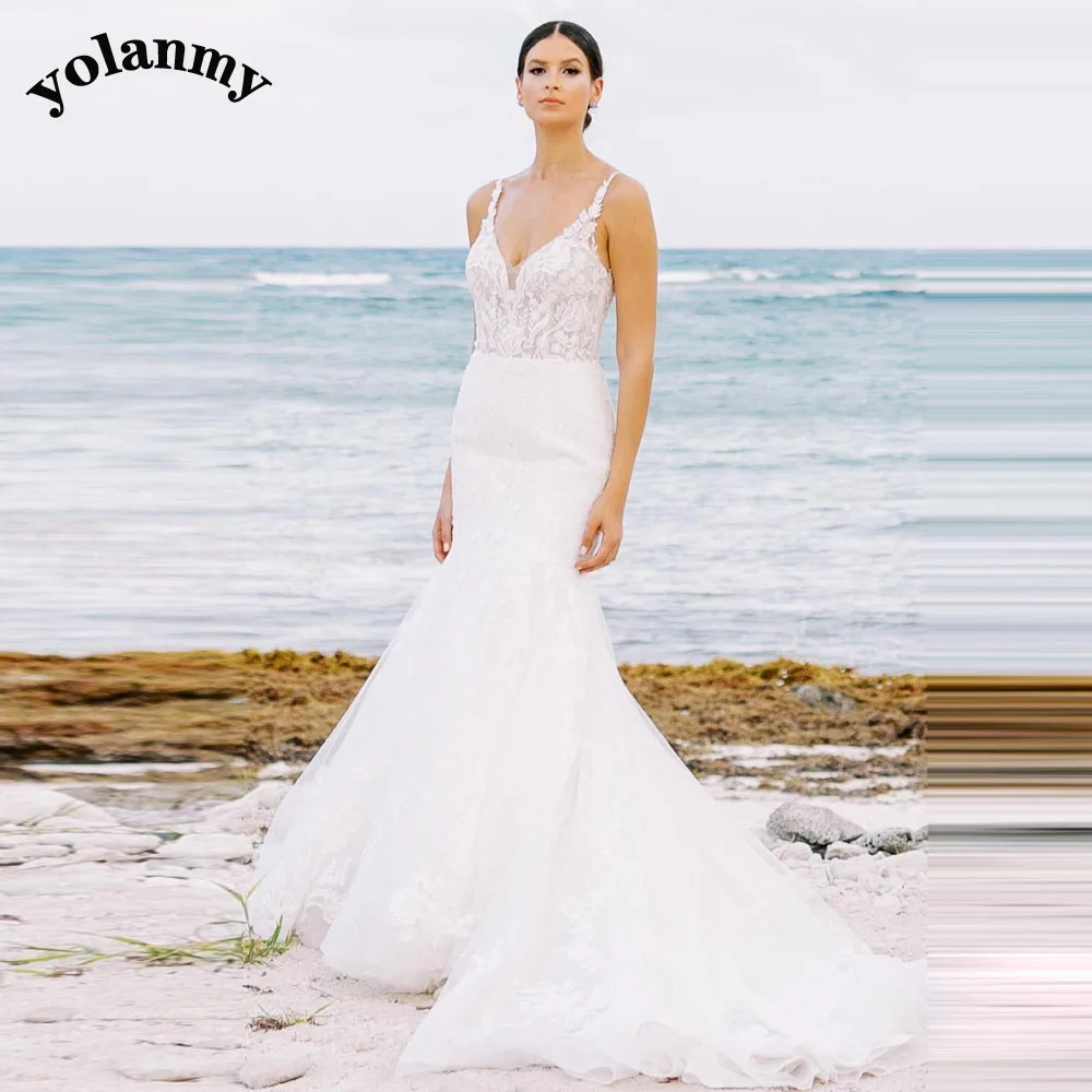 

YOLANMY Elegant Wedding Dresses Scoop Spaghetti Straps Mermaid Pleat Bridal Gown Vestidos De Novia Personalised For Women