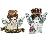 10pcslot luxury large sequins embroidery patch cupid fairy tale crown angel wings clothing decoration sew craft diy applique