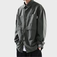 american loose workwear shirts mens spring and autumn long sleeve casual all match solid color button harajuku shirts
