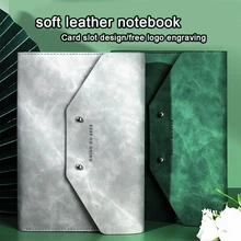 (Free Logo Engrave) A5 Soft Leather Notebook, Tri-fold Meeting Minutes, Student Diary, Outing Notepad, Card Slot Include