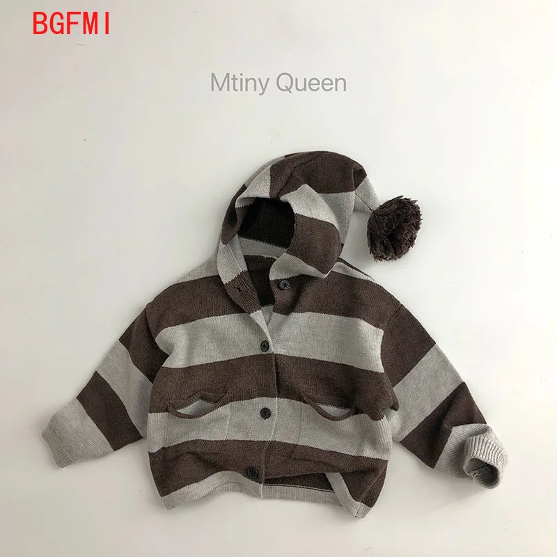 

Wool Ball Hoodie~Korean Spring Autumn Single Breasted Children's Sweater Striped Knitted Cardigan Boys Girls Coat Boys Clothes