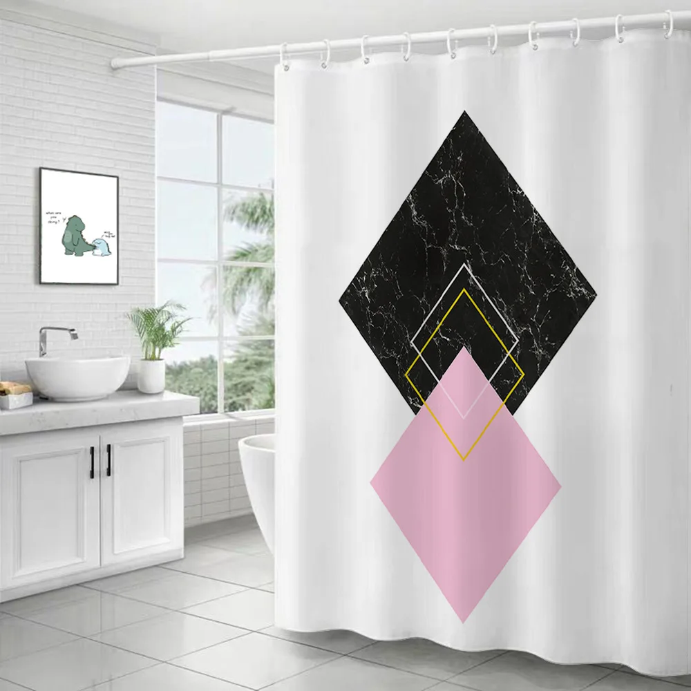 

Scandinavian style, artistic geometry, marble pattern, shower curtain, windproof, bathroom decoration, home furnishing
