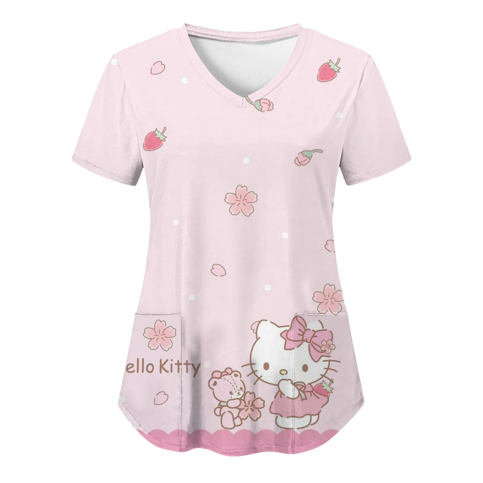 Женский топ с коротким рукавом принтом Hello Kitty униформа медсестры V-образным