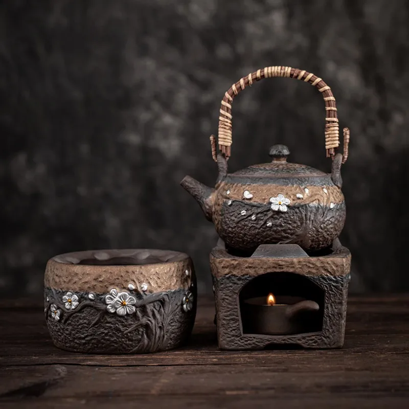

Handmade Vintage Tea Warmer Japanese-style Tea Cup Set Candle Heating Base Teaware Kitchen Dining Bar Home Garden