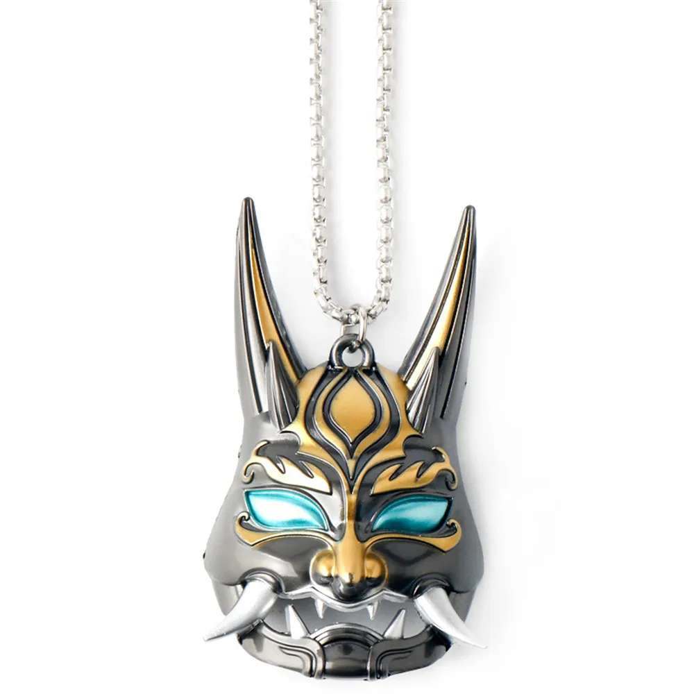 

Genshin Impact Keychain Necklace Yasha Xiao Mask Cosplay Pendant Necklace Choker Chain Jewelry Keyrings Game Fans Figure Gift