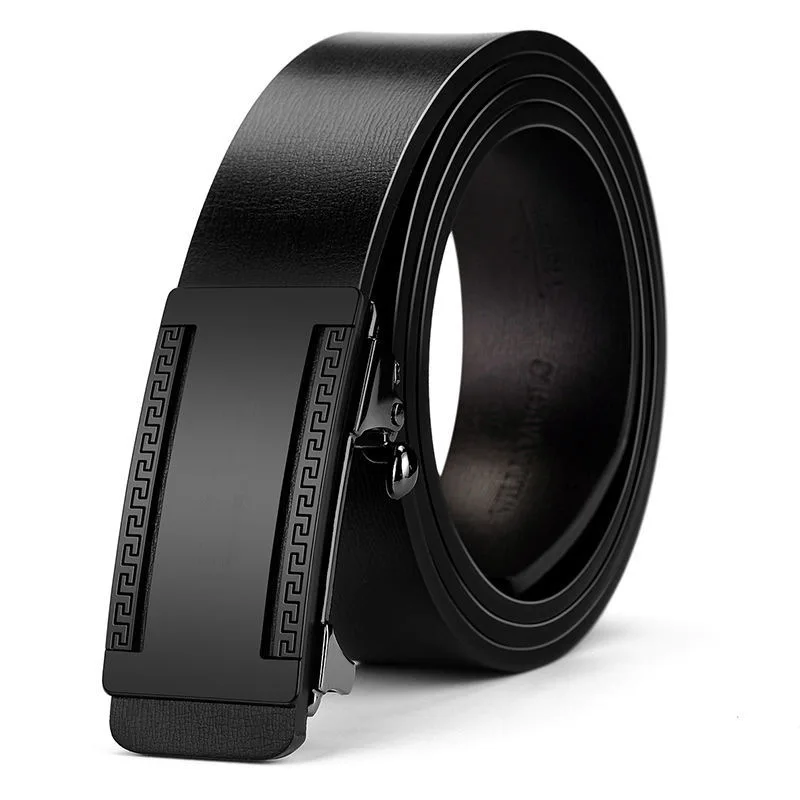 Fashion Men Belt PU Leather Metal Automatic Buckle Belts for Male High Quality Luxury Brand Waistbelts Work Business Black Strap