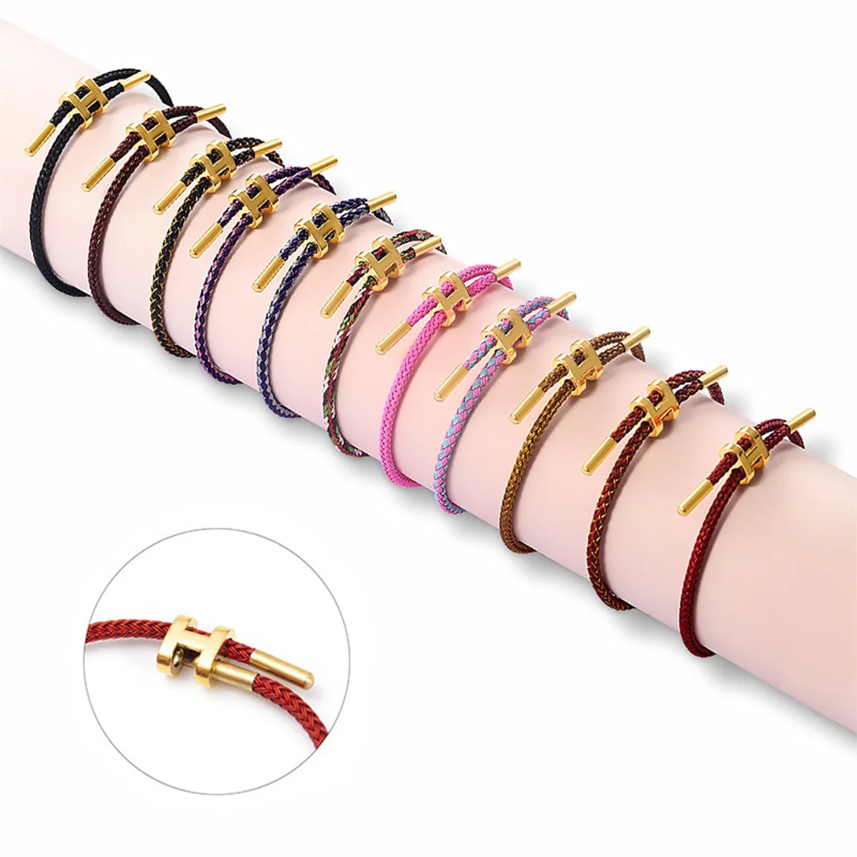 Titanium Steel Women's Gold Plated Bracelet H Shape Design Hand Polished with Adjustable String Bracelet Fashion Accessory