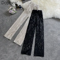 korean style sequin wide leg black pants womens clothing 2022 new loose slimming high waist trousers fashion spring and autumn