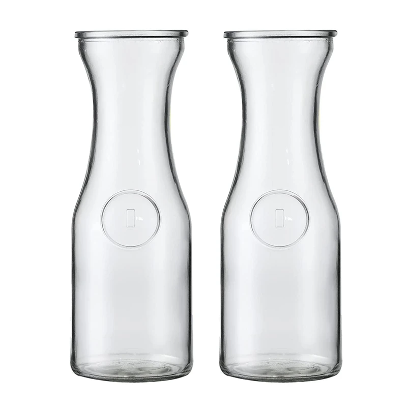 

LUDA 2 Pack Glass Carafes With Acrylic Lids, 35 Oz Water Pitcher Juice Container For Brunch, Mimosa Bar, Beverage, Iced Tea