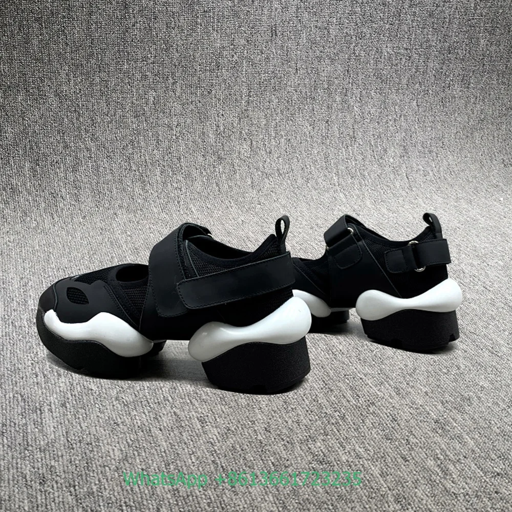 2023 New Style Casual Shoes Black White Real Leather Fashion Women Shoes Sport Slip On Platform Shoes Hook & Loop Mesh Round Toe