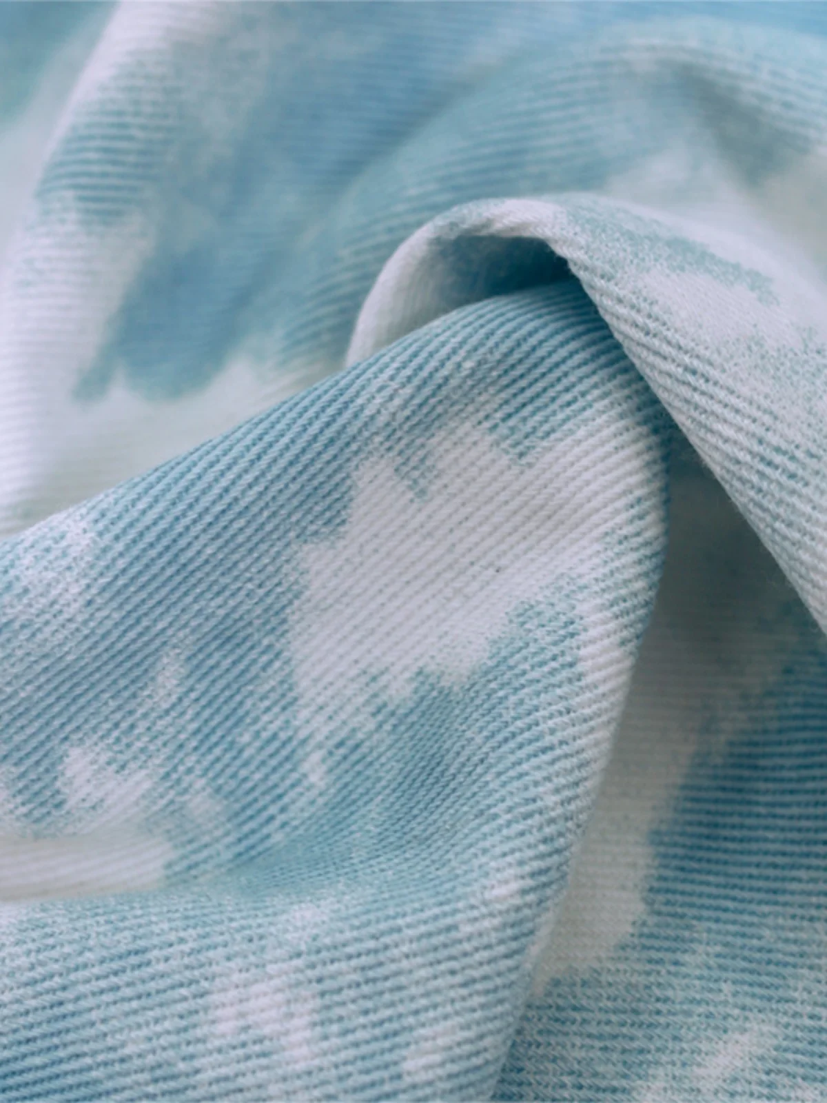 Handmade DIY Clothes Bag Fabric Pure Cotton Blue Sky and White Clouds Tie-dye Print Washed Denim