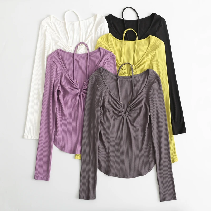 Sexy Workout Yoga Long Sleeved Shirts Women Breathable Fitness T-Shirts Lightweight Running Sport Tops