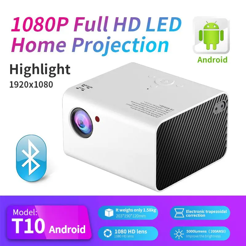 Фото T10 4K Проектор Full HD 1080P Яркость 700 ANSI Android 10.0 WiFi 6 Видеопроектор для домашнего кинотеатра Автофокус №1