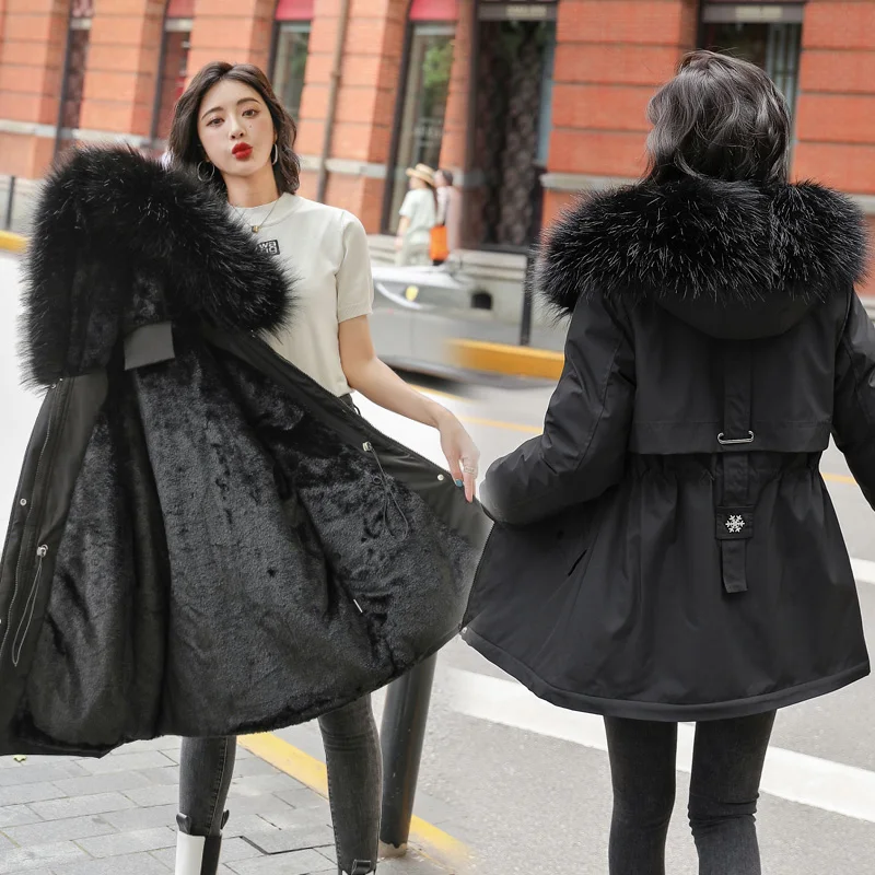 Winter Jacket Women Parkas 2022 New Fur Collar Snowsuit Loose Fashion Long Sleeve Coats Korean Hooded Female Clothing