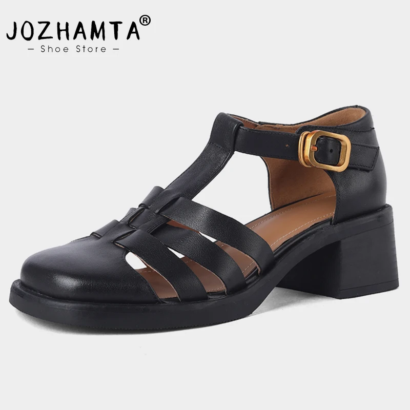 

JOZHAMTA Size 34-39 Rome Sandals For Women Genuine Leather High Heels Shoes Woman Summer 2023 T-Strap Fashion Platform Sandal